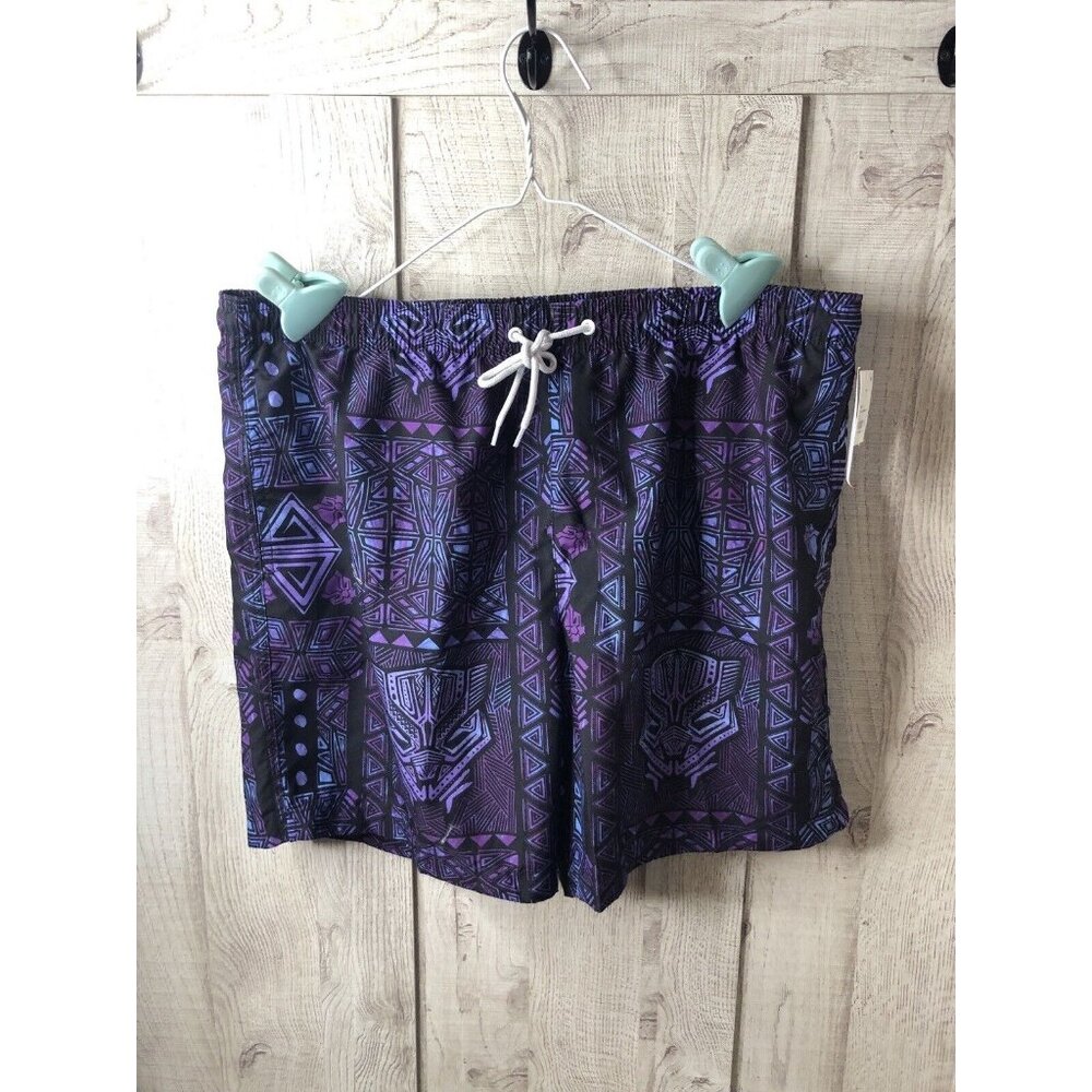 Marvel Black Panther Mens Swim Trunks Size Large Black Purple Blue Beach Pool